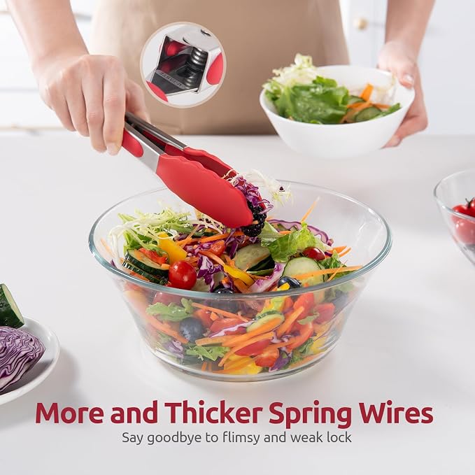 U-Taste Kitchen Tong for Cooking, 600ºF Heat-Resistant Silicone, 7in/Red | Small Mini Silicon Tongs for Serving Food, Short Salad Thong with Non Stick Rubber Tips & 18/8 Stainless Steel Handle