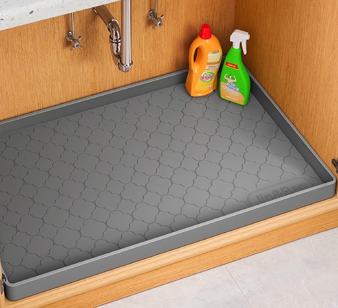 Jin&Bao Under Sink Mat 37" x 19" Waterproof Silicone Cabinet Kitchen Liner | Silicone under kitchen sink mat,cabinet protector,bathroom shelf liner,raised edge,anti-slip,easy to clean & dishwasher safe