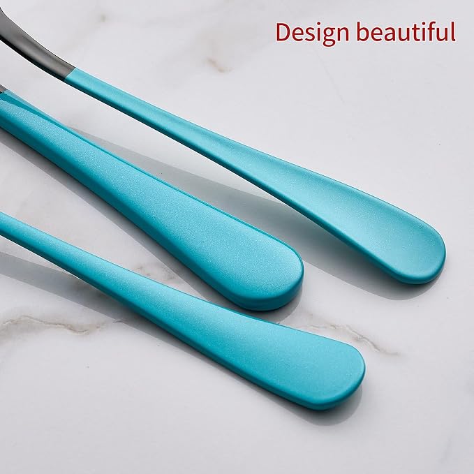 20-Piece Lake Blue Silverware Set 18/0 Stainless Steel Black Silverware Set Lake Blue Handle Cutlery Black Set Service for 4 Dinner Knives Forks Spoons Flatware Set Dishwasher Safe