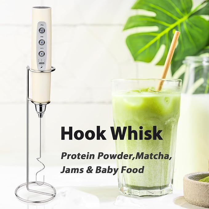 Milk Frother Wand Rechargeable Handheld Electric Whisk 3 Speed Adjustable | Coffee Frother Wand with 3 Stainless Whisks Electric Foam Maker Drink Mixer Blender for Latte Cappuccino Matcha Egg