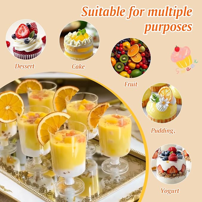 mwellewm 120 Pcs Dessert Cups with Spoons 60 Pcs 4 OZ Mini Clear Plastic Dessert Parfait Cup 60 Pc Spoons for Party Small Round Serving Goblet Wine Shot Disposable Mousse Pudding Appetizer Bowl