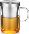 ecooe 16.9 OZ Borosilicate Glass Tea Mug Cup Glasses with Stainless Steel Infuser & Lid, Loose Leaf Tea Cup Clear Teacup 430mL(Use Capacity) | 500ml, Clear Glass Tea Cup, with Stainless Steel Infuser/Lid, Teacup for Loose Leaf Tea, Birthday for Parents...