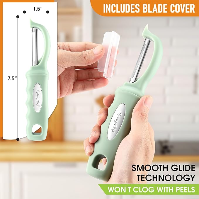 Spring Chef Swivel Vegetable Peeler with Ergonomic Handle, Pistachio | Premium Potato Peeler w/ Ultra Sharp Stainless Steel Blades, Multifunctional Veggie Peeler for Apple, Carrot, Cucumber, Fruit