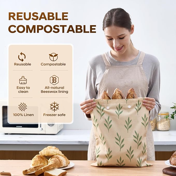 Reusable Beeswax Bread Bag for Homemade Bread & Sourdough Bread Storage – Waxed Bread Bags, Organic Beeswax Cotton Bag Preservation Storage to Keep Fresh – XL, L, M Set of 3