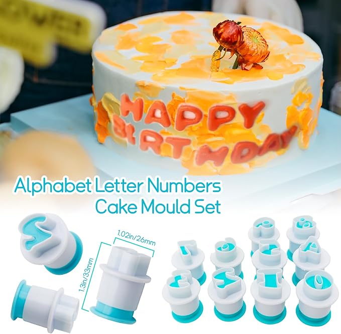 26PCS/Set Cookie Stamp Impress Cookie Cutters Alphabet Letter Cake Biscuit Mold Letter Shape DIY Cookie Biscuit Alphabet Cake Tool Embosser Cutter (Lower Case Shape with Number)