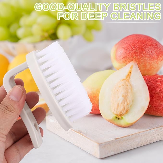 2pcs Vegetable Scrubber Brush, 3.15x2.76x2.56in/8x7x6.5cm PP Material Fruit and Vegetable Brush with Stiff Bristles and Handle for Fruits Potatoes Carrots Food(White & Green)
