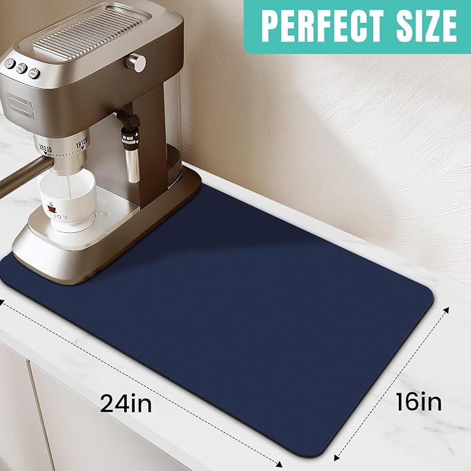 Coffee Mat Super Absorbent Dish Drying Mat Coffee Bar Mat 16"x 24", Blue | Match with Coffee Machine Accessories Large Drying Mats for Kitchen Counter