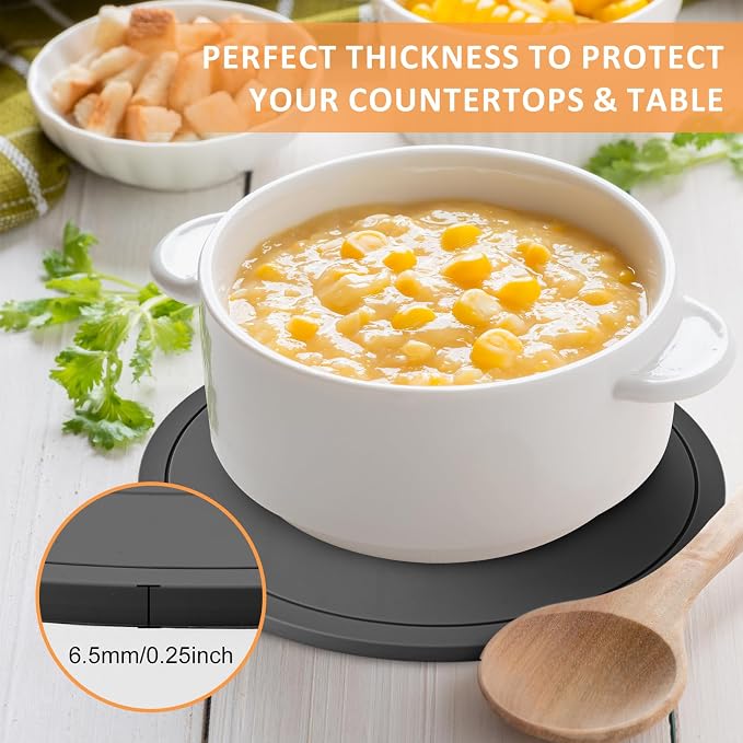 Silicone Trivet Mats 3 Pack Heat Resistant Pot Holders, Multipurpose Non-Slip Hot Pads for Kitchen Potholders, Hot Dishers, Jar Opener, Spoon Holder (Gray)