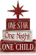 Lineshading 4 Pcs Christmas Nativity Table Decor, Bethlehem Star Wood Sign | Red Rustic Christmas Tiered Tray Decor, Nativity Wood Stacked Sign, Tray Kitchen Shelf Home Decor, Holiday Centerpiece