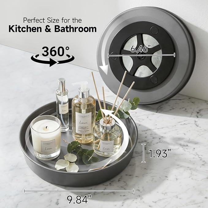 2PCS 9.8" Black Metal Lazy Susan Turntable Organizer | Non-Slip, Easy to Wipe, 360° Rotating Spinning Tray, For Cabinet, Pantry, Table Top, Fridge, Bathroom Vanity, Kitchen Decor