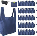 BeeGreen Blue Reusable Grocery Bags Wholesale Royal Reusable Kitchen Bags Bulk Foldable-Machine Washable with Zipper Storage Pouch 50 Packs