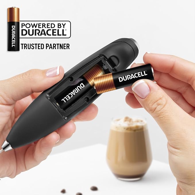 Zulay Kitchen Powerful Milk Frother Wand With Duracell Batteries - Ultra Fast Handheld Drink Mixer - Electric Whisk Foam Maker for Coffee, Lattes, Cappuccino & Matcha - Triple Whisk - Black