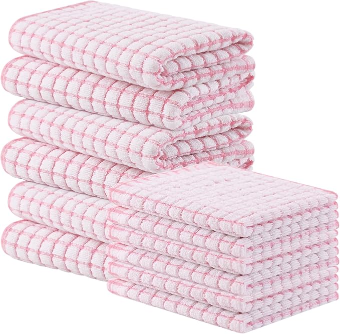 Homaxy Kitchen Towels and Dishcloths Set, Set of 12, Pink | Cotton Terry Kitchen Dish Towels, Super Soft and Absorbent Dish Cloths, 16 x 25 and 12 x 12 Inches