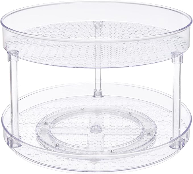 Amazon Basics 2 Tier Lazy Susan Turntable Organizer for Condiments, 12" Diameter, Clear