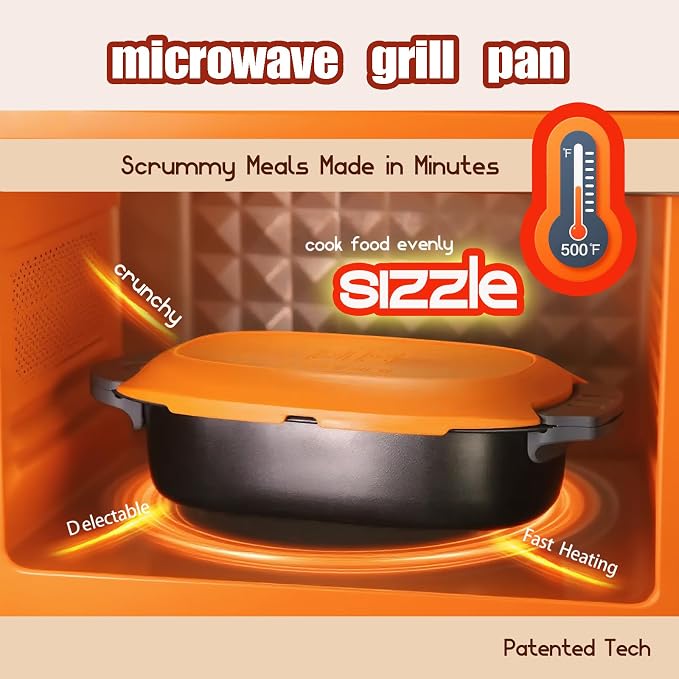 MKYSAIL Quick-Heat Microwave Egg Cooker and 33 OZ Microwave Grill Combo | 2-Piece Breakfast Maker Set for Grilling,Crisping,Bacon,Pancakes & Veggies,Dishwasher Safe,Non-Stick for RV,Dorm,Gift(Orange)