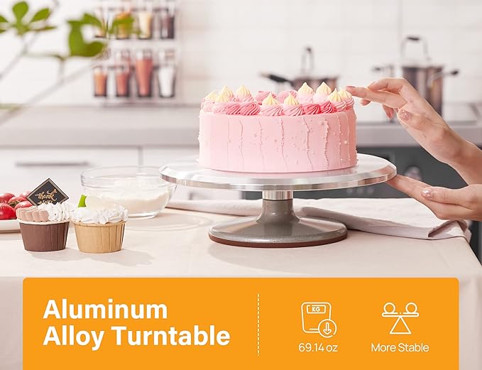 Kootek 22 Aluminum Cake Stand Turntable Set for Decorating Baking Kit, 12" | Beginner-friendly, Baking Supplies Tools with Cake Stand Turntable for Decorating and Display, 3 Icing Scrapers, Cake Leveler