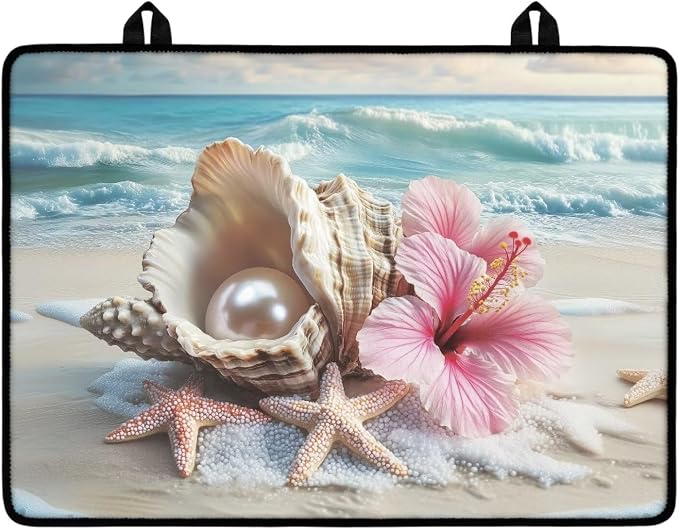 Beach Starfish Seashell Flower Stove Cover 30"x21" Heat Resistant Multi-Functional Counter Protector Non-slip Waterproof Mat for Glass Stovetop Protector Easy to Clean