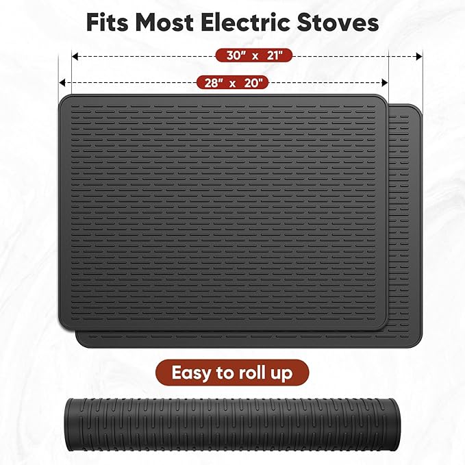 Stove Top Covers for Electric Stove, Glass Cooktop Protector 28''L x 20''W | Waterproof Foldable Anti-Slip Heat Resistant Induction Silicone Stove Mat, Camper RV Stovetop Cover, Kitchen Dish Drying Mat