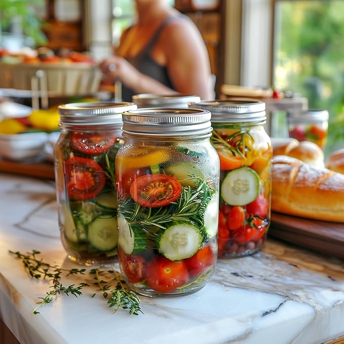 ComSaf 32 oz Wide Mouth Mason Jars 2 Pack Large Glass Jars with Lids | BPA-Free Materials, Quart Size, Chunky Salsa, Canning Pickling Sauce, Meal Prep Salad, Sourdough, Jam Jelly, Meal Prep