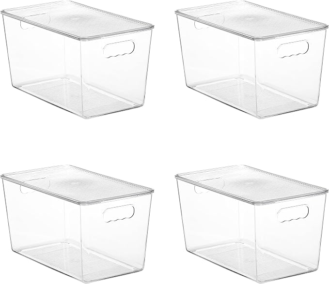 Vtopmart 4 Pack Clear Stackable Storage Bins with Lids, XLarge | BPA-free Plastic, Organize Vertically, For Pantry Kitchen Fridge Cabinet Closet Bathroom, Built to Last, Easy to Move