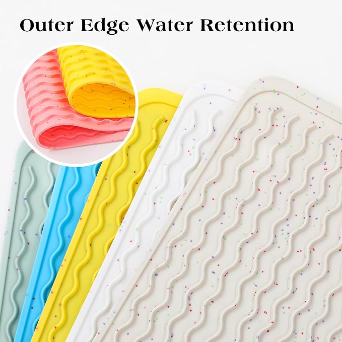 CAKETIME 2 Pack Multicolor Silicone Dish Drying Mat for Kitchen Counter Under Sink Protector Laundry Espresso Machine Appliance Stone Rack Trays Drain Mahjong Mat Extra Large 18"*16" Yellow