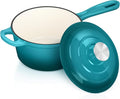 2 Quart Saucepan with Lid, Leonyo Enameled Cast Iron Sauce Pan, Cast Iron Pot and Pan Dutch Oven Induction Cookware for All Cooktops Cooking Soup, Milk, Paste- Up to 500°F & 6.7Lbs, Lake Green
