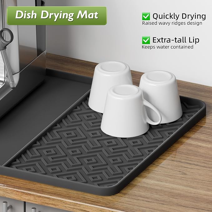 Silicone Coffee Mat with Raised Edges 24" x 16" – Waterproof Countertop Mat, Coffee Maker Pad, Espresso Machine Mat, Heat Resistant Dish Drying Mat