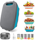 Gintan Collapsible Camping Cutting Board, 9-in-1 Chopping Board with Colander, Kitchen Vegetable Washing Basket for Camping, Camping Gifts Camping Accessories for RV Campers (Blue+Grey)