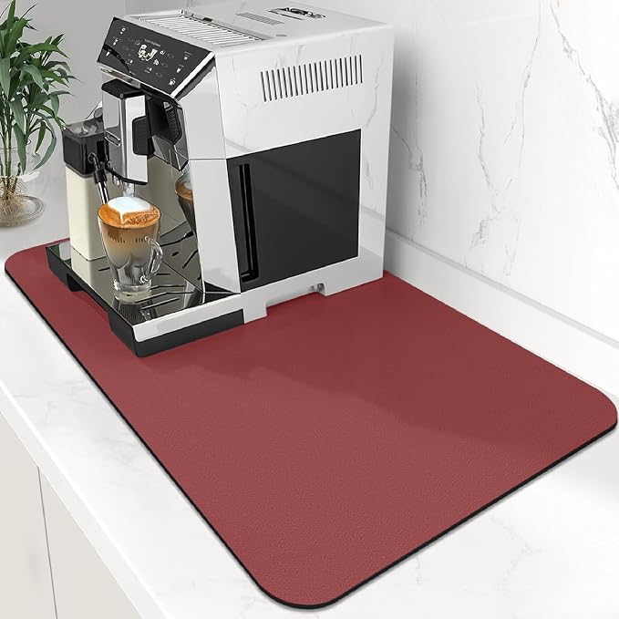 Coffee Mat Super Absorbent Dish Drying Mat Coffee Bar Mat 12"x 19", Red | Match with Coffee Machine Accessories Large Drying Mats for Kitchen Counter