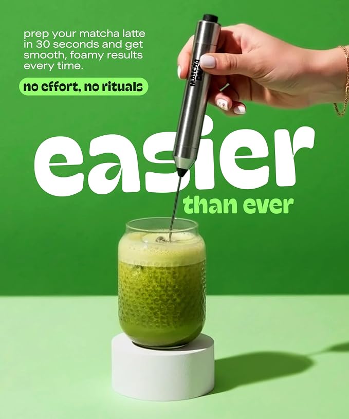 Matcha DNA Handheld Milk Frother Wand, Electric Stainless Steel Whisk Mixer | Stainless Steel Whisk, Lightweight Battery-Operated Design, Mixes Coffee, Matcha Lattes, Protein Shakes & Other Drinks