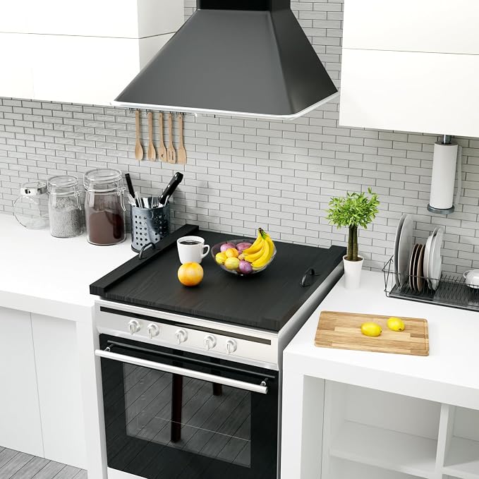 Noodle Board Stove Cover with Handle Wooden Stove Top Cover Board 29.5x22" for Electric Gas Stove Burner, Glass Range Stovetop Cover