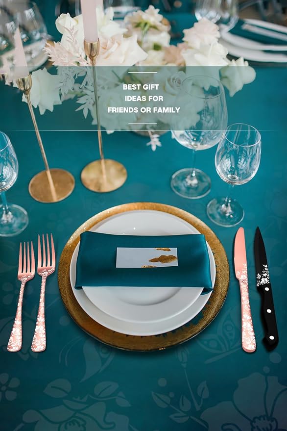Stapava 24 Pcs Rose Gold Silverware with Steak Knives, Stainless Steel Copper Silverware Flatware Cutlery Set for 4, Include Forks Spoons and Knives set, Mirror Polished, Dishwasher Safe Utensils