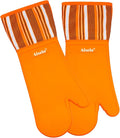 Alselo Silicone Oven Mitts Set, Heat Resistant 550 Degree,7.5"x16" | Extra Long Kitchen Mittens,Waterproof & Non-Silp Oven gloves for Baking Cooking Barbecue Microwave (Extre long Orange, 2)