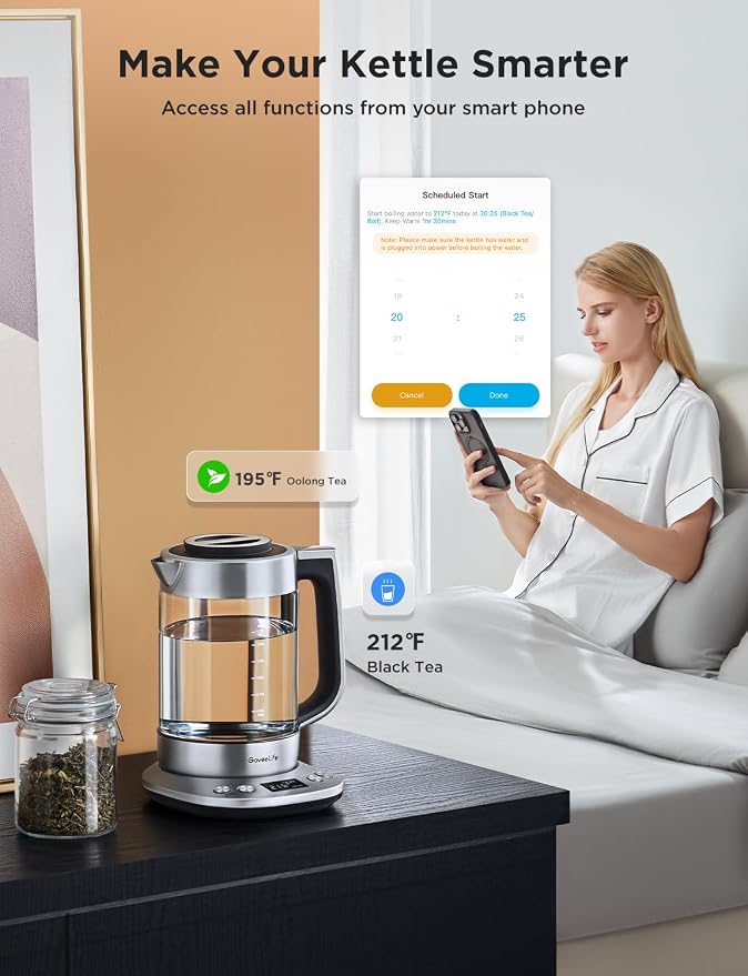 GoveeLife Smart Electric Kettle with Tea Infuser for Loose Leaf, 1.7 L Electric Tea Kettle with Brewing Program, Variable Temperature Control, 2 H Keep Warm & Auto Shut off, BPA Free, Sliver | Electric Tea Kettle with Brewing Program, Variable Temperat...