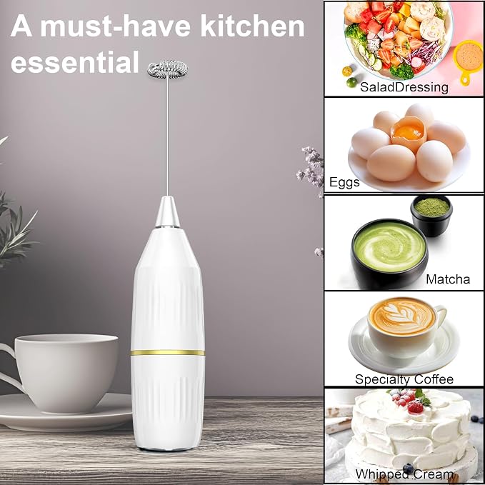 2 Pack Milk Frother Standable No Stand Needed, Battery Operated (White)