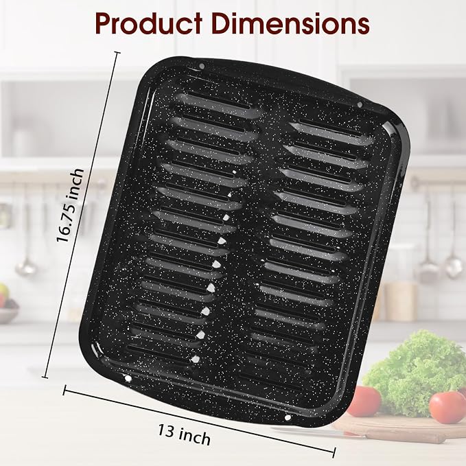 Broiler Pan for Oven – 16.75"×13" Non-Stick Porcelain Coated 2-Piece Set, Broiling Pan for Oven Safe Up to 500°F, Drains Fat, Dishwasher Safe Broiler Pans for Steak, Bacon & Vegetable