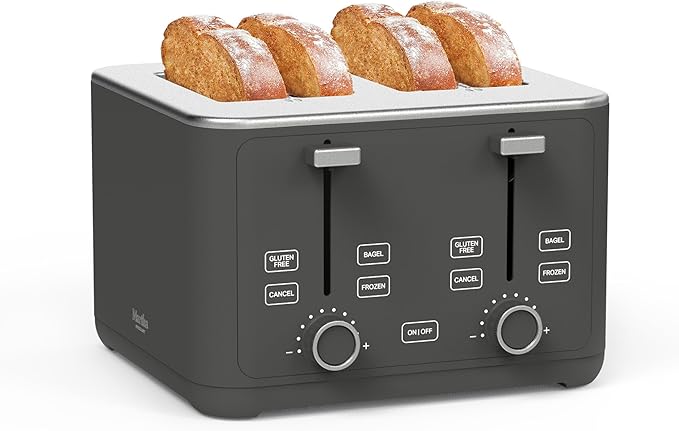Martha Stewart 4-Slice Toaster, 3 Presets & 10 Shade Settings, Caviar Gray
