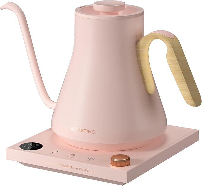 INTASTING Gooseneck Electric Kettle with 1℉ Temperature Control, 0.9 Liter | Fast Heating, Stainless Steel Interior, for Pour Over Coffee, Tea & Boiling Water, Keep Warm, Auto Shut-Off, 1200W, Pink