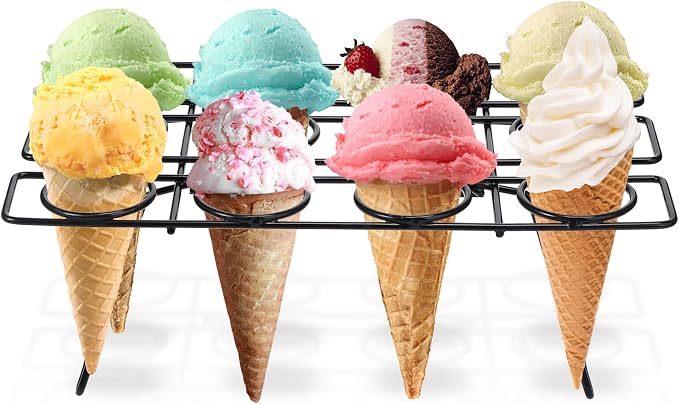 Patelai 2 Pack Ice Cream Cone Baking Racks 12-cavity Cupcake Cone Holders Cupcakes Display Stands Cooling Racks for Home Kitchen Baking Cooking Ice Cream Tools Supplies(Black)