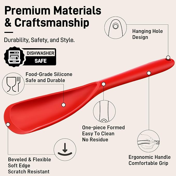 3 PACK Silicone Cooking Spatula & Spoon for Nonstick Cookware, BPA-Free | Multifunction Spoonula for Baking, Cooking, Serving, Mixing, Stirring, Scoop, Scrape - One-Piece Formed, Dishwasher Safe