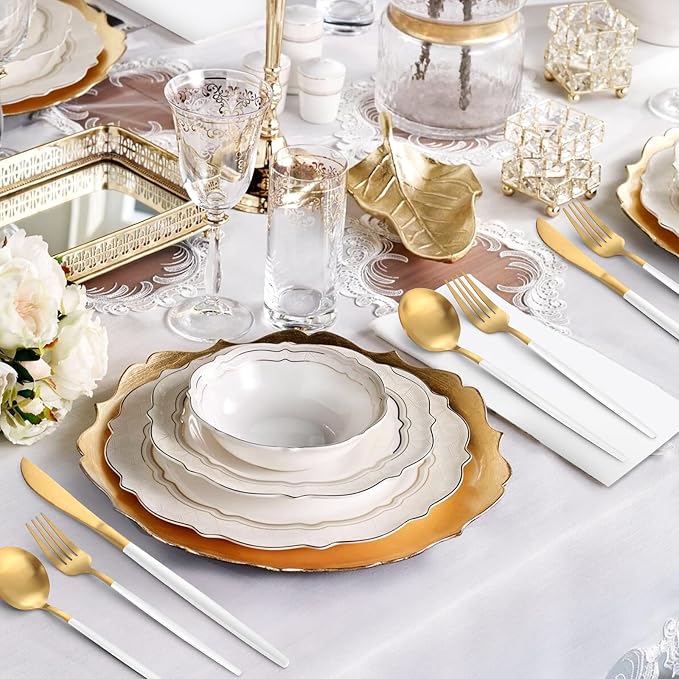 VANVRO Matte White Gold Silverware Set, 20-Piece Stainless Steel Flatware Set, Satin Finish tableware Cutlery Set, Service for 4, Home and Restaurant, Dishwasher Safe