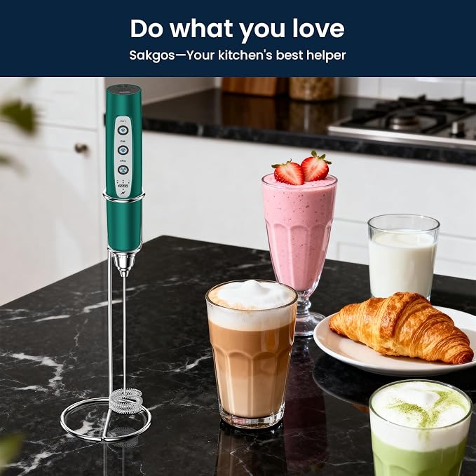Milk Frother Wand Rechargeable Handheld Electric Whisk 3 Speed Adjustable | Coffee Frother Wand with 3 Stainless Whisks Electric Foam Maker Drink Mixer Blender for Latte Cappuccino Matcha Egg