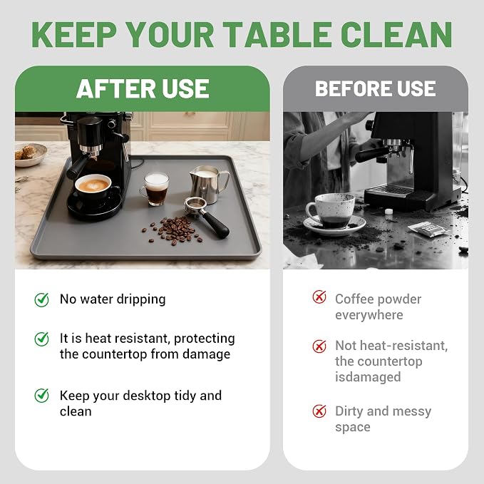 16-inch Coffee Mat - Heat Resistant Silicone for Coffee Bar & Kitchen Counter - Bar Mat for Countertops - Decor Under Espresso Machine & Makers (Grey)