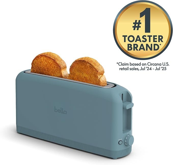 bella Fits-Anywhere™ 2-Slice Slim Toaster, Long Slot & Extra Wide, Surf