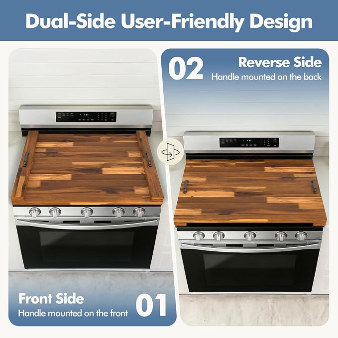 DUMOS Noodle Board Stove Cover with Handles, Wooden Stove Top Cover for Gas Electric Glass Stove, 22 x 29.5 inch(Brown)