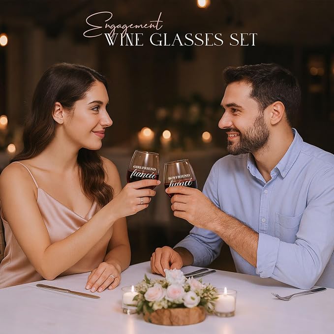 AW BRIDAL Engagement Gifts for Couples Wine Glasses Set, 2026 Fiance Gifts for Women and Newly Wed, Wedding Gift for Bride and Groom, Wine Decanter Set for Engagement and Bridal Shower