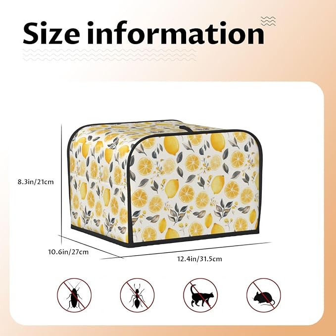 4 Slice Toaster Cover Lemon Watercolor Fruit Dust Proof Washable Kitchen Appliance Cover with Pocket, Oxford Fabric Countertop Toaster Protector for Standard Toasters Small Appliances