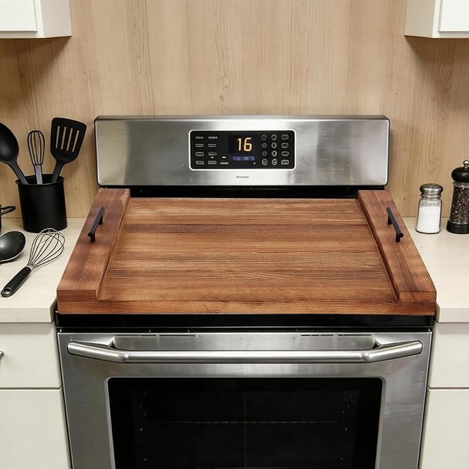 Noodle Board Stove Cover with Handles 30" X 22" For Electric Gas Stove Top | Wood Stove Top Covers, Multifunctional, Pine Wood, Serving Tray with Handles