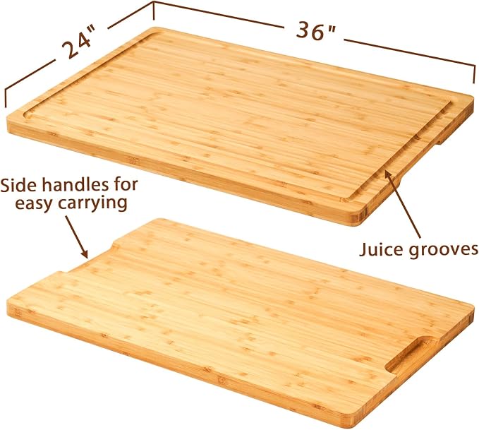 Allsum 36x24" Bamboo Cutting Board for Kitchen, Extra Large Wood Stove Top Cover, Noodle Board over Sink, Charcuterie Cheese Serving Tray with Side Handles and Juice Grooves