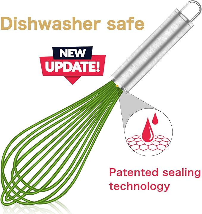 OYV Green Silicone Whisk Set of 3, 8/10/12 Inch, Non-Scratch | BPA-Free Silicone, Heat Resistant Up to 480°F, Stainless Steel Core, Dishwasher Safe, Nonstick-Safe